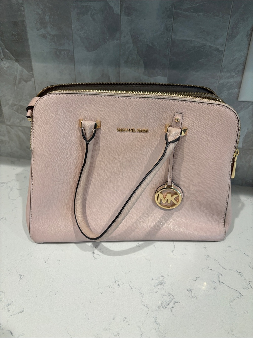 Michael Kors Blush Saffiano Satchel with Gold Hardware